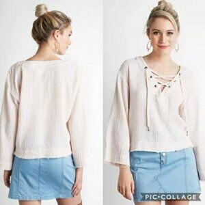 Anthropologie Cloth & Stone White Boho Cotton Crepe Peasant Tunic Blouse Top S